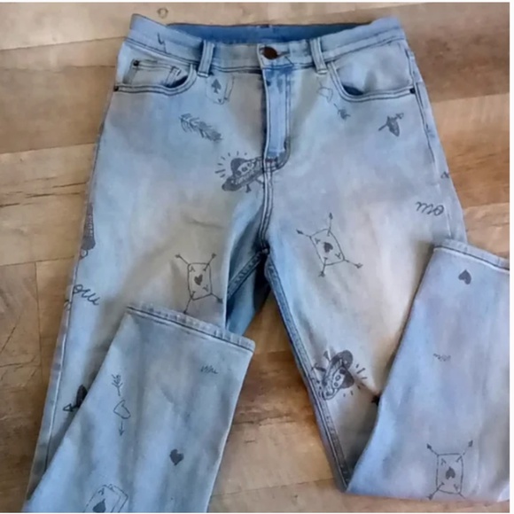 BDG High Rise Girlfriend Doodle Planet Space Diamond Hipster Boho Hippie Jeans - Picture 3 of 8